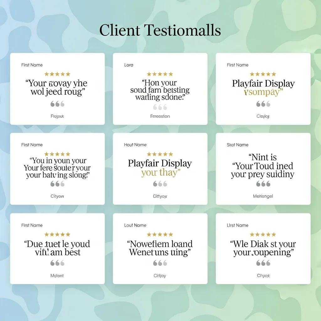 Website section showing client testimonials against a calm background to reinforce credibility and trust
