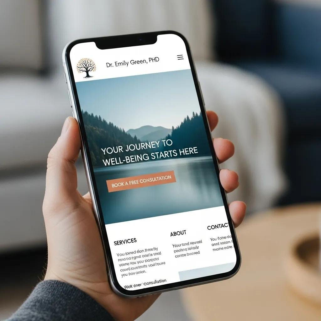 Mobile phone showing a responsive therapist website layout to demonstrate mobile-first design