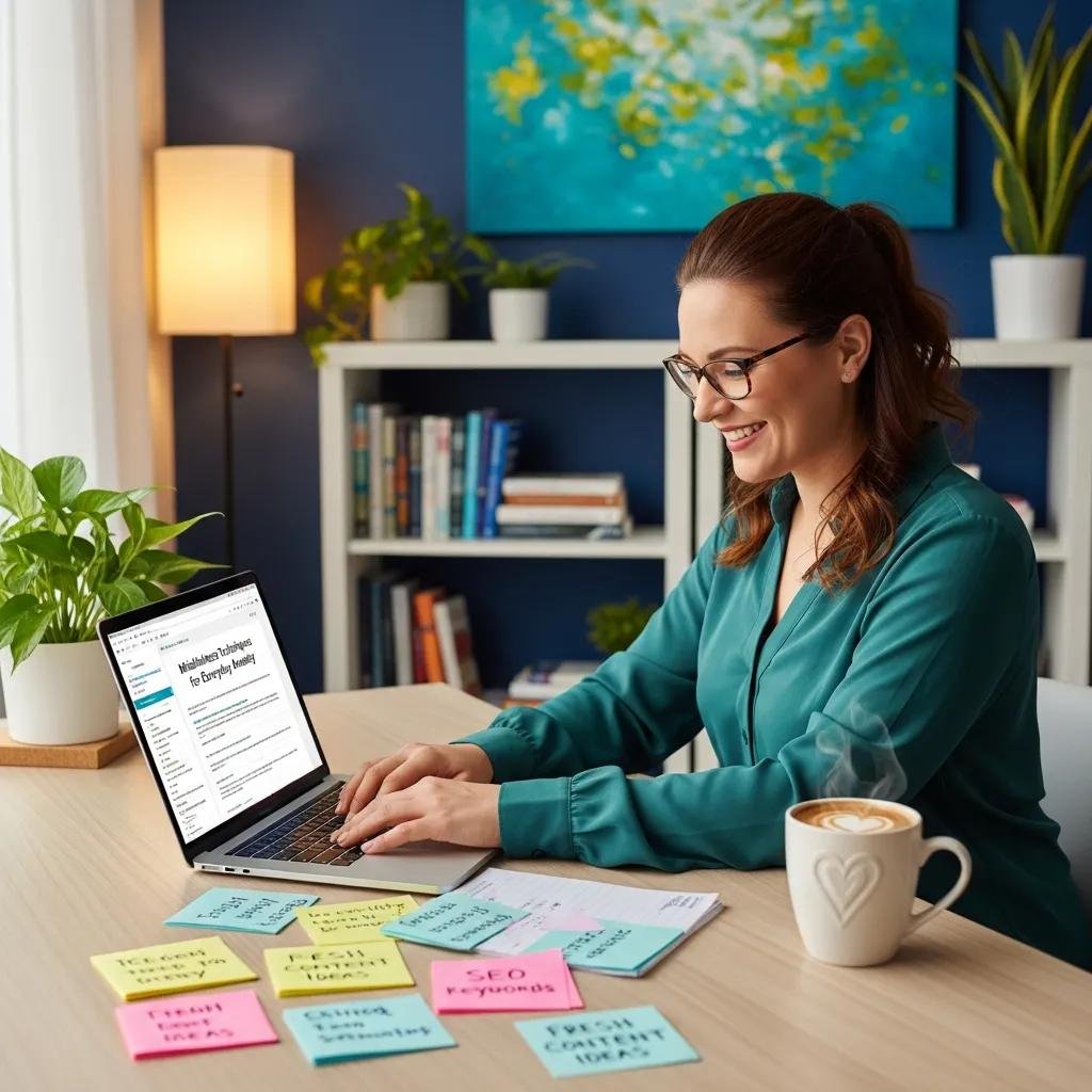 Therapist composing a blog post on a laptop, highlighting the role of fresh content and SEO for practice websites