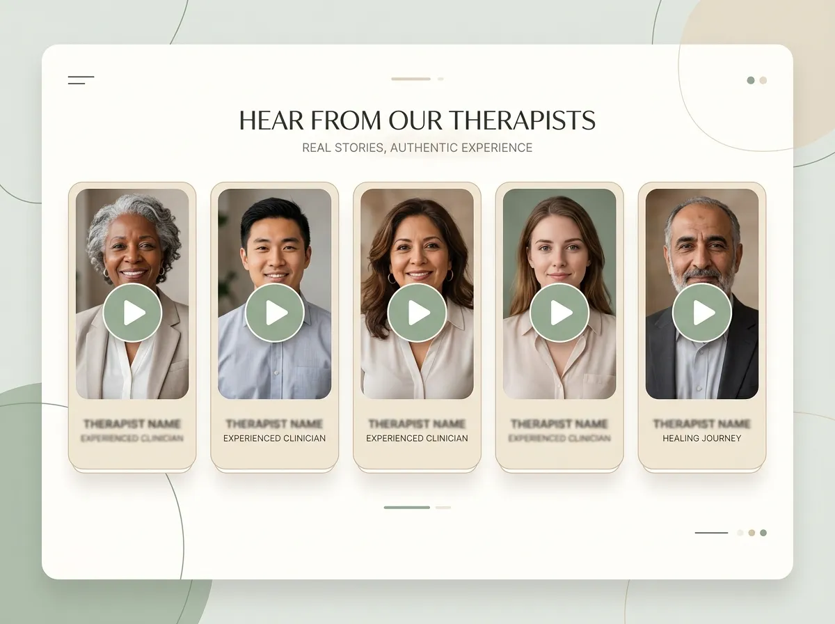 Video testimonials from five Therapeia client practices.