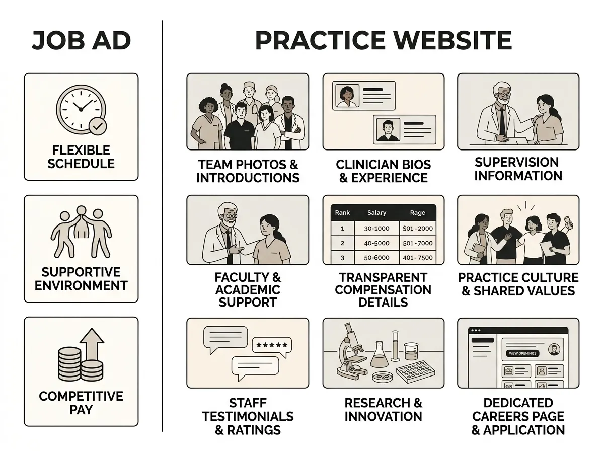 Comparison of job ad claims and practice website signals for therapist candidates