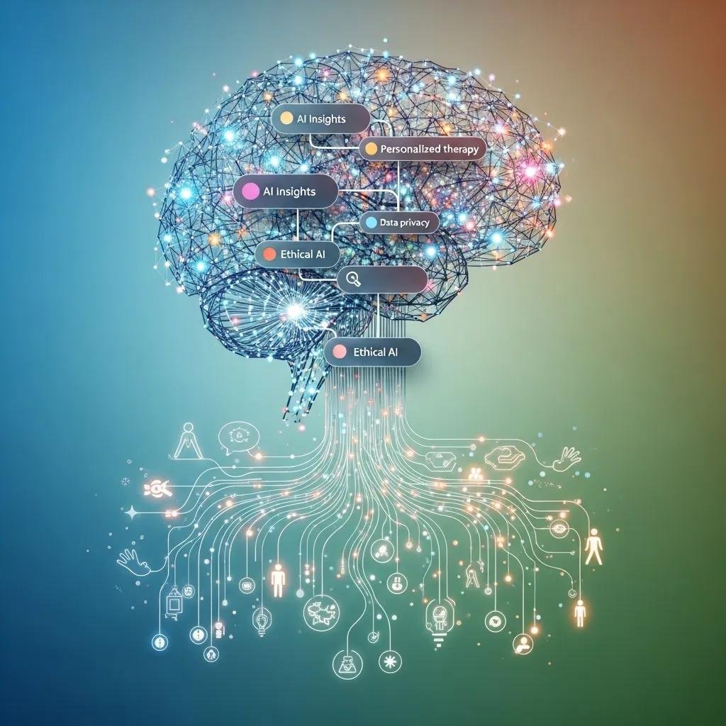 Abstract digital brain representing generative AI opportunities and risks in mental health