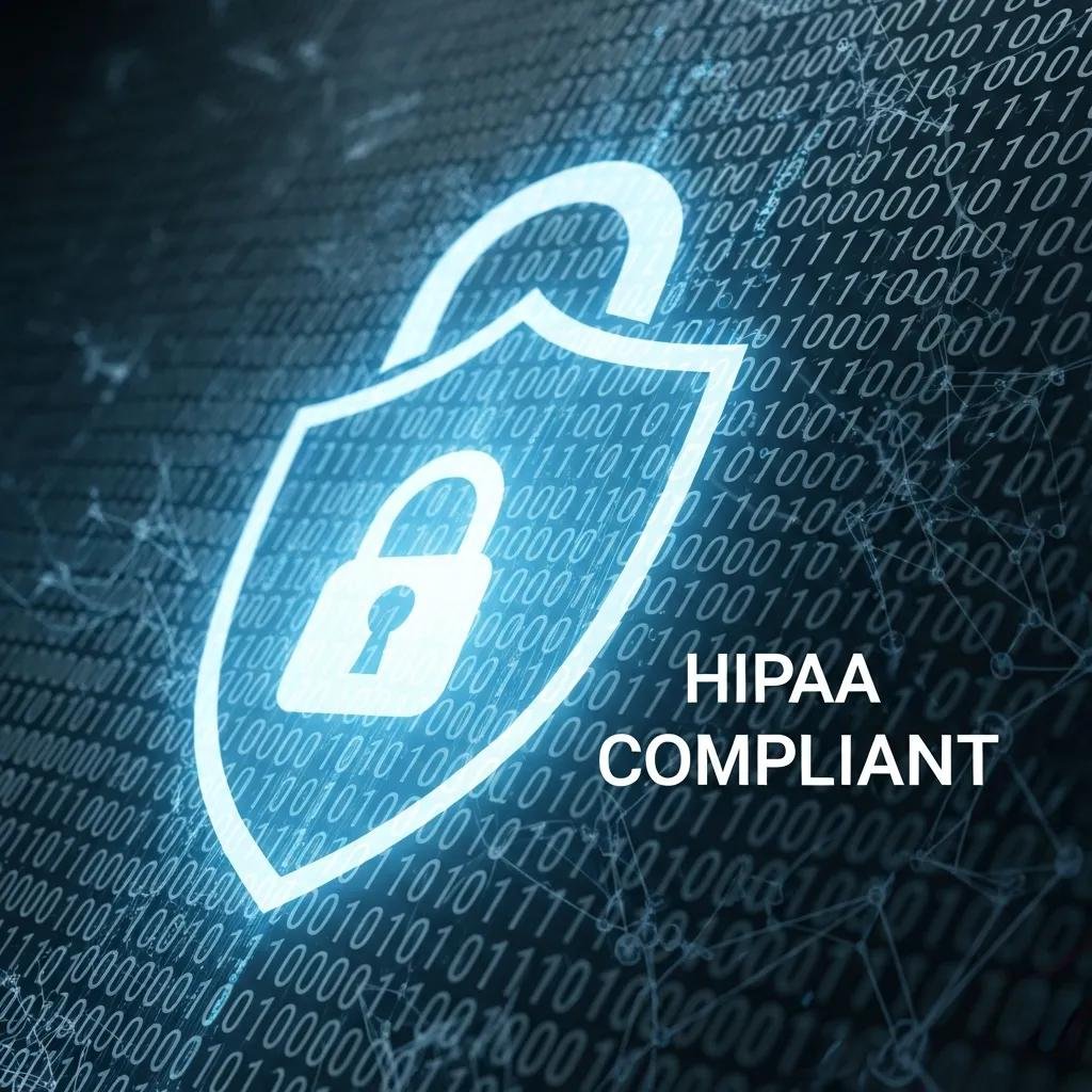 Abstract digital security representation with a lock and shield, highlighting HIPAA compliance in therapy client portals