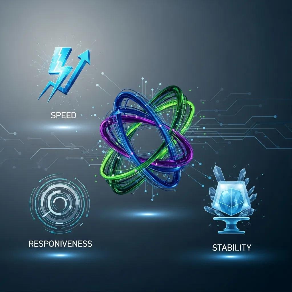 Abstract graphics representing web performance metrics, emphasizing speed and stability