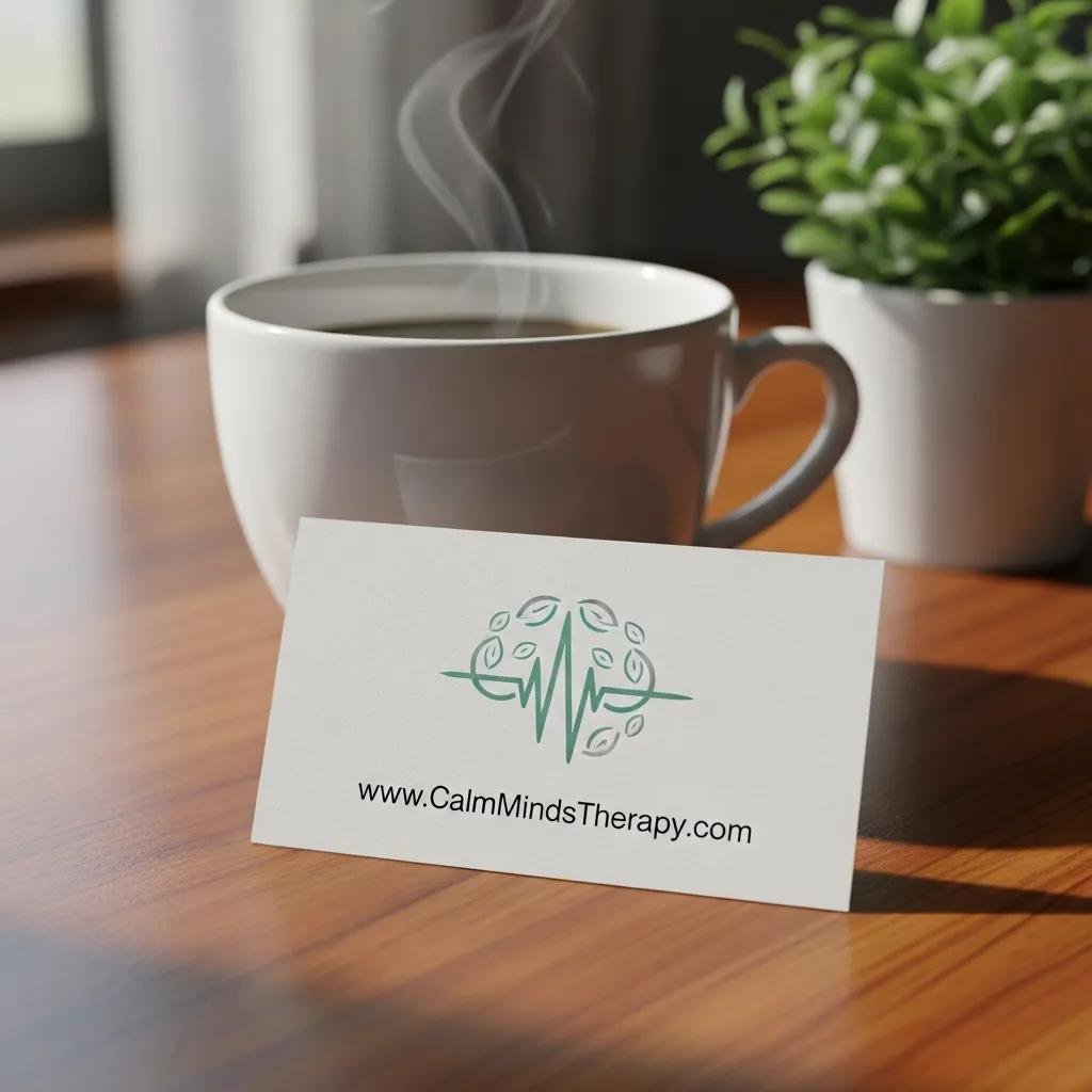 Business card showcasing a domain name, emphasizing branding and credibility for mental health professionals