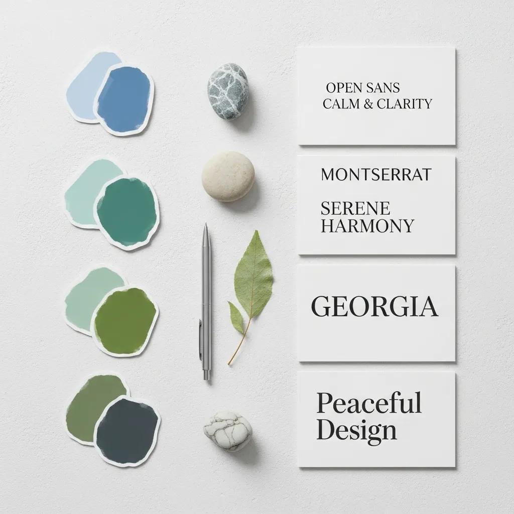 Calming color palettes and typography styles that resonate with therapy clients, enhancing website aesthetics
