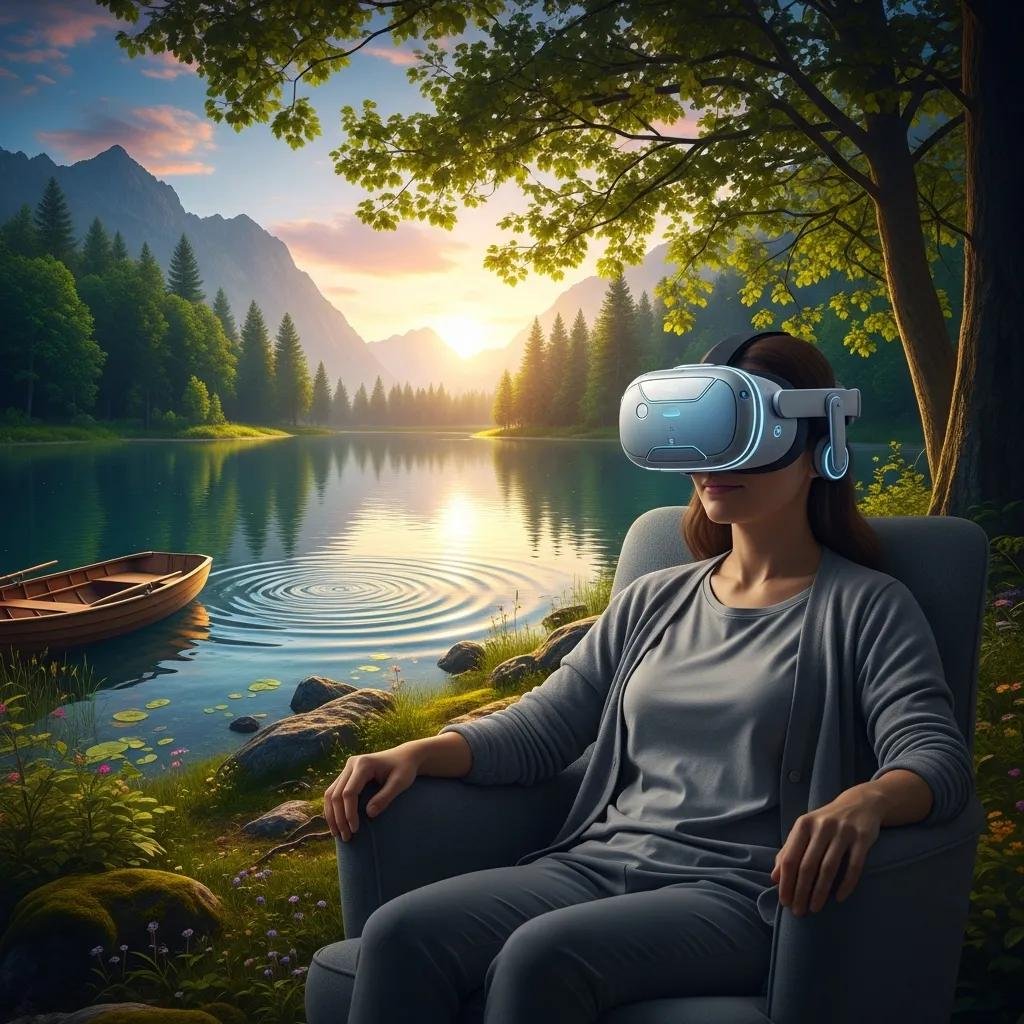 Client experiencing virtual reality therapy for mental health treatment