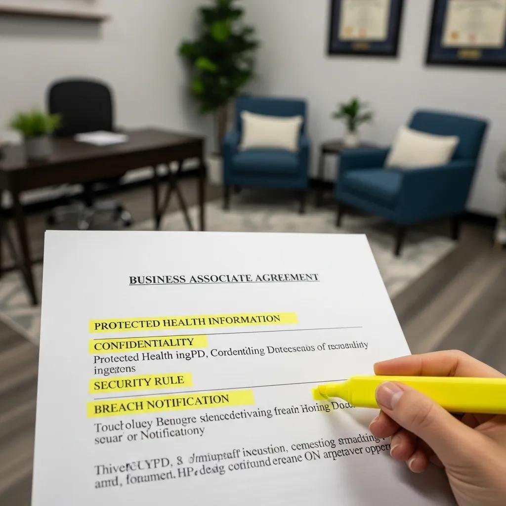 Close-up of a legal document highlighting key components of a HIPAA-compliant BAA
