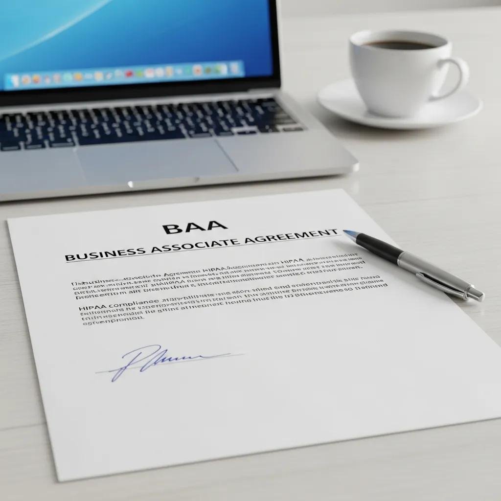 Close-up of a signed Business Associate Agreement document, highlighting its importance for HIPAA compliance