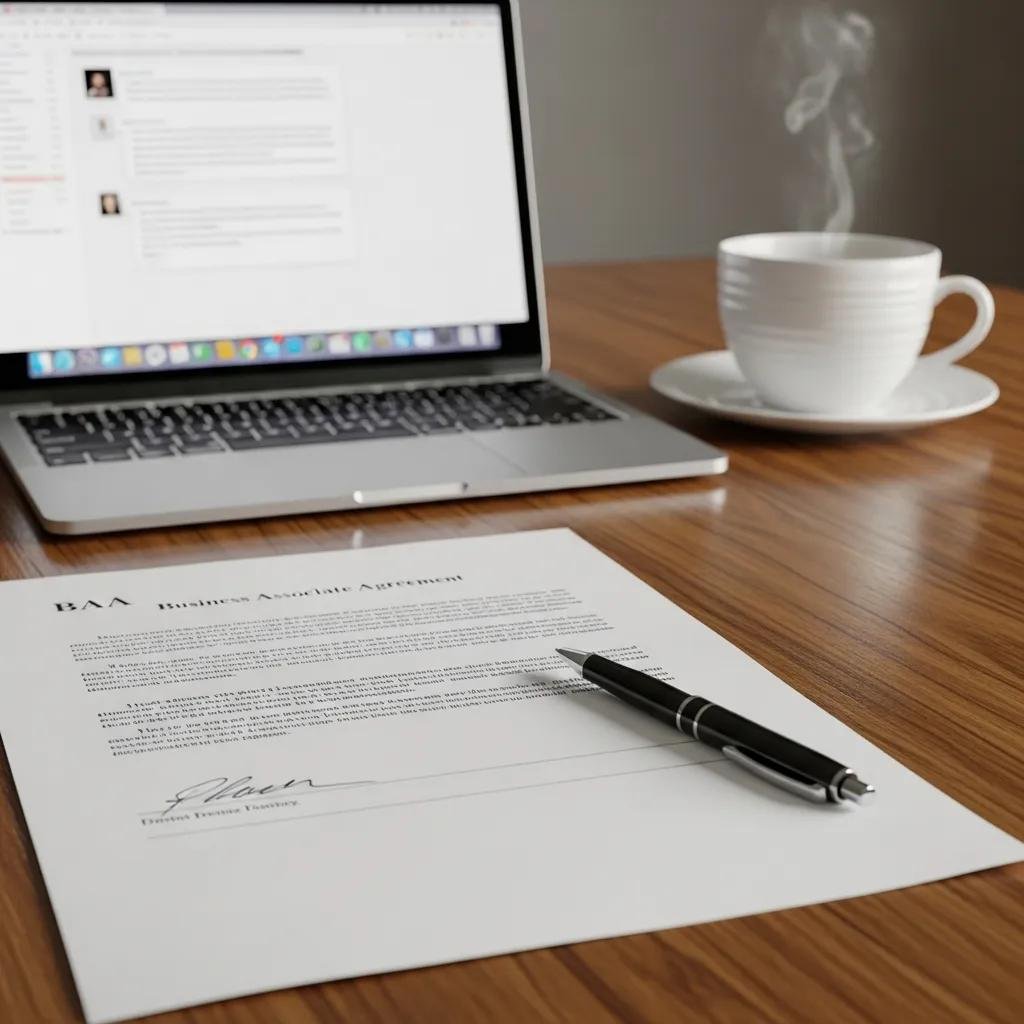 Close-up of a signed Business Associate Agreement document on a desk