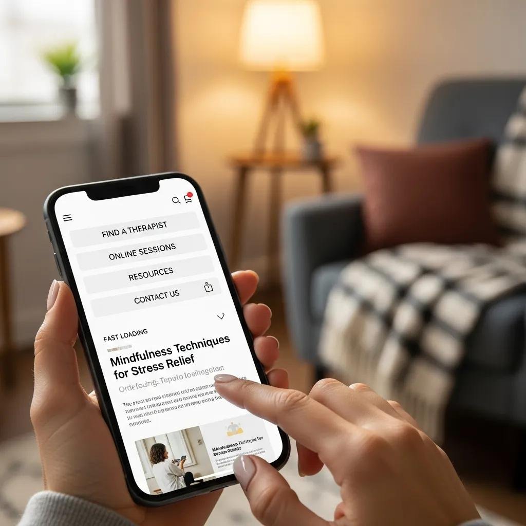Close-up of mobile device showcasing key UX elements for therapy websites
