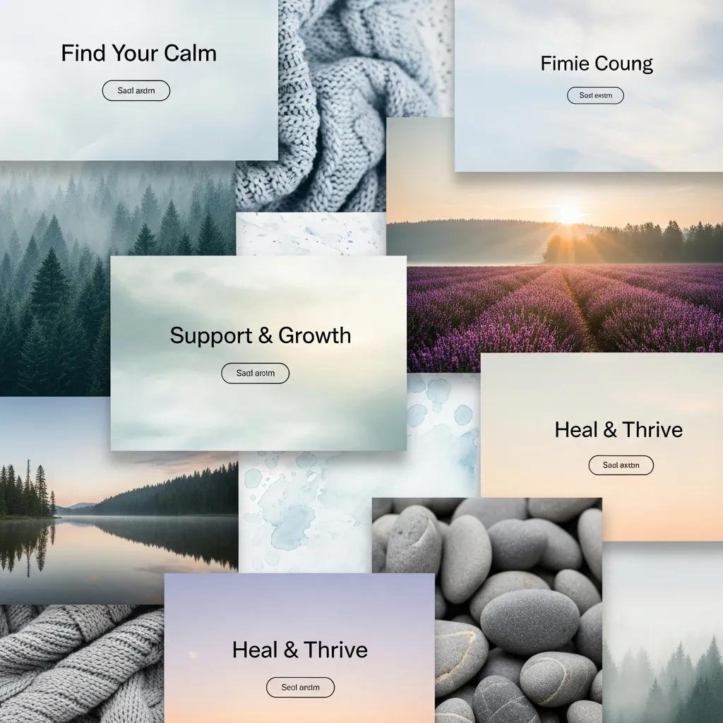 Collage of calming colors and soothing imagery for emotional design