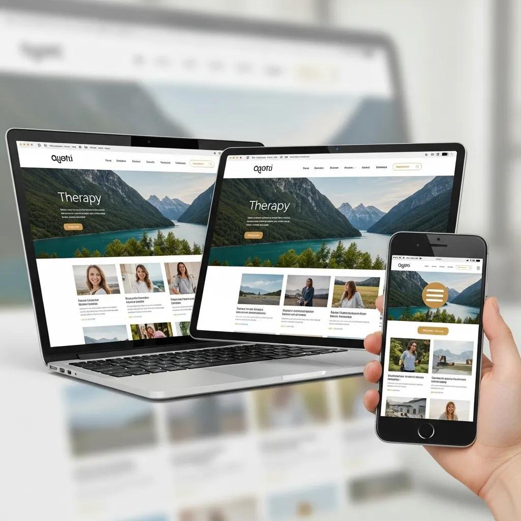 Collage of devices showcasing responsive therapy website design