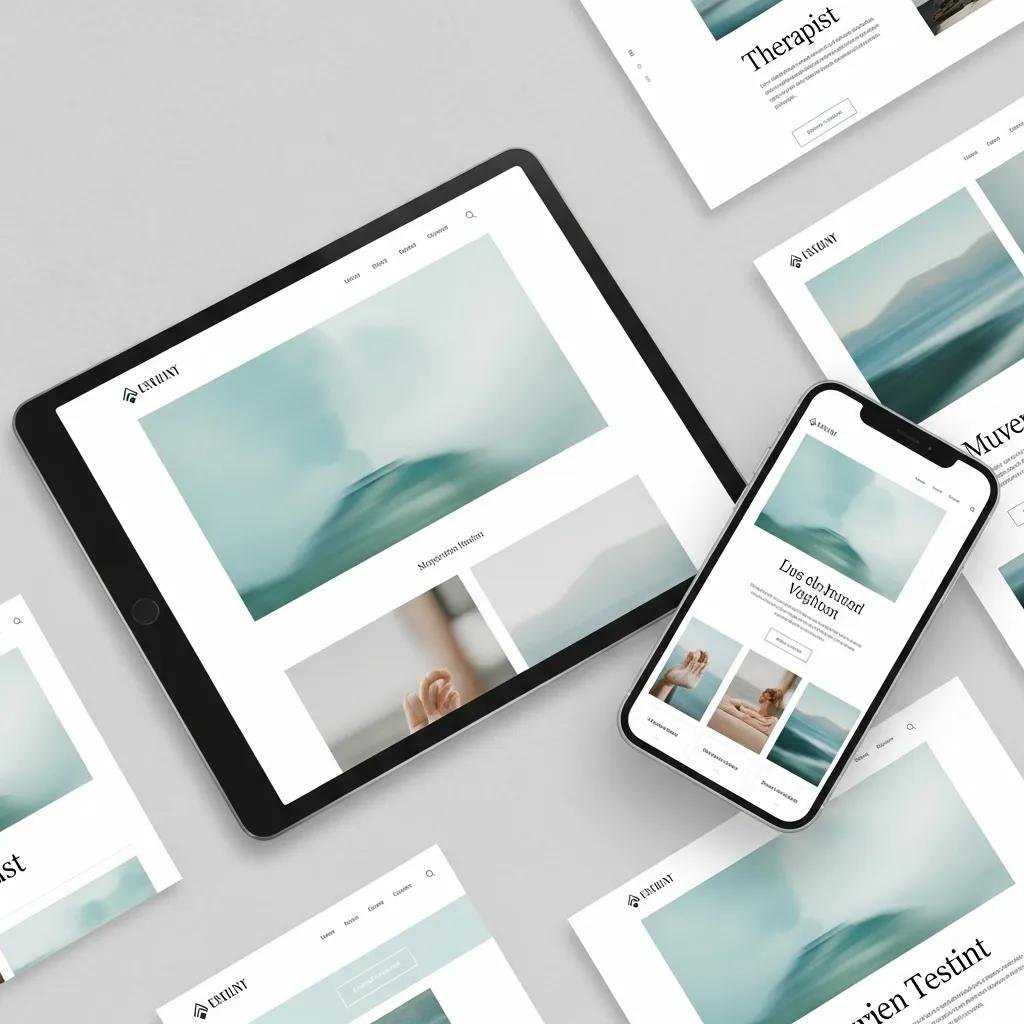 Devices showing a selection of modern therapist website designs