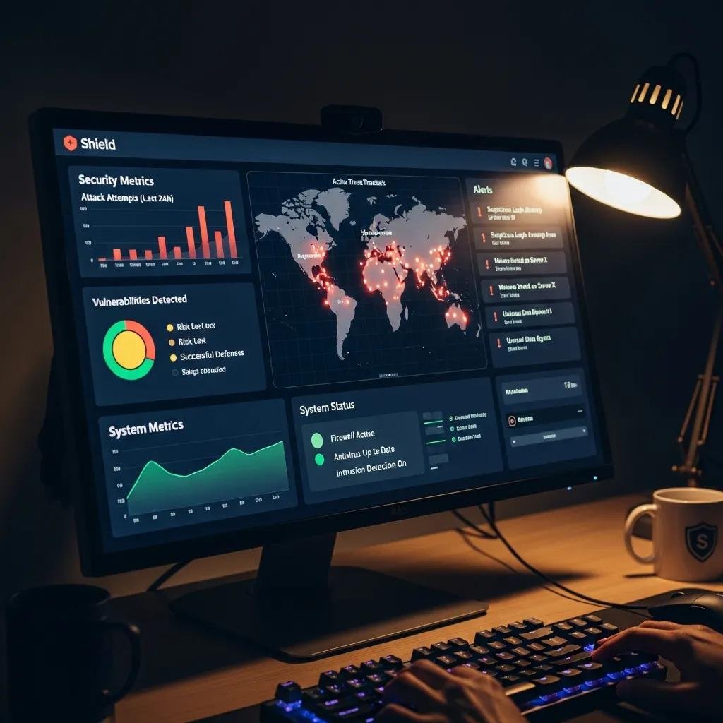 Computer screen showing security metrics, emphasizing best practices for data protection in therapy