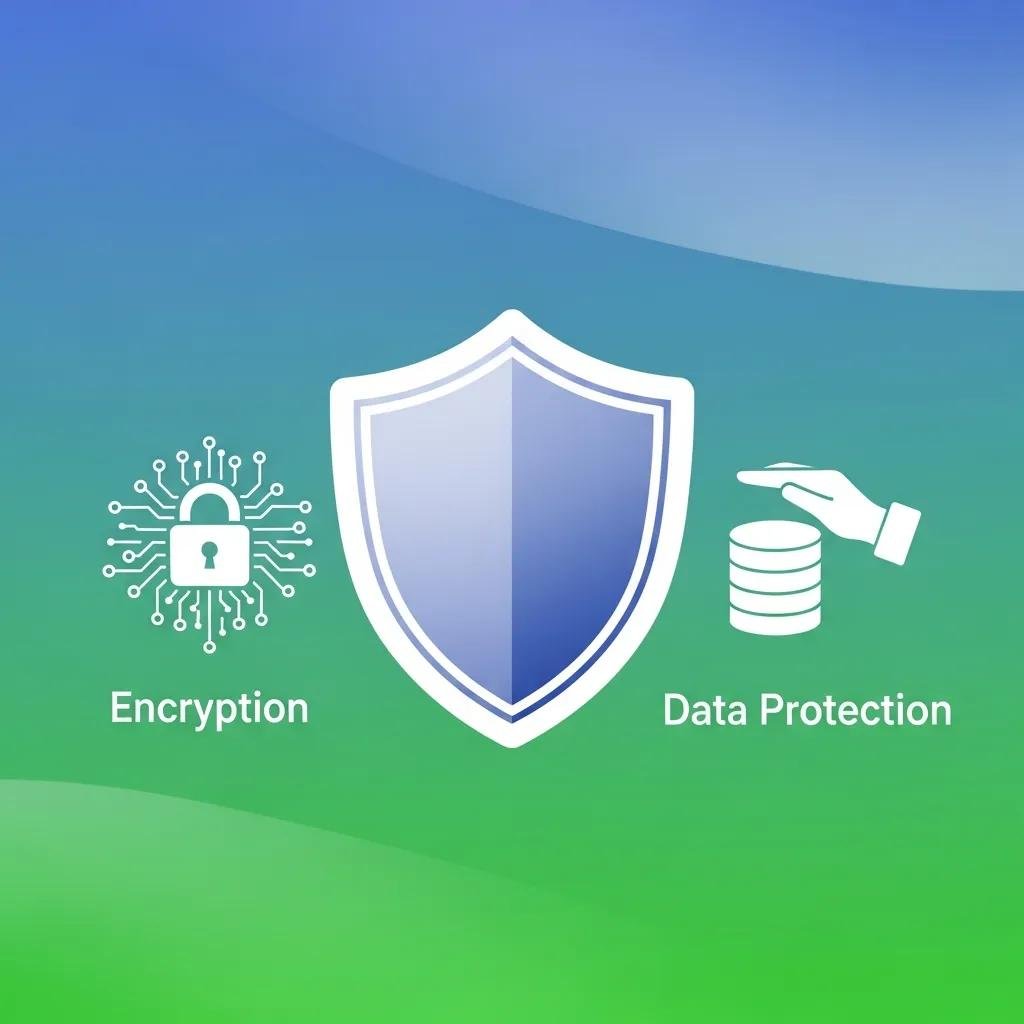 Digital illustration of secure website hosting with symbols of encryption and data protection