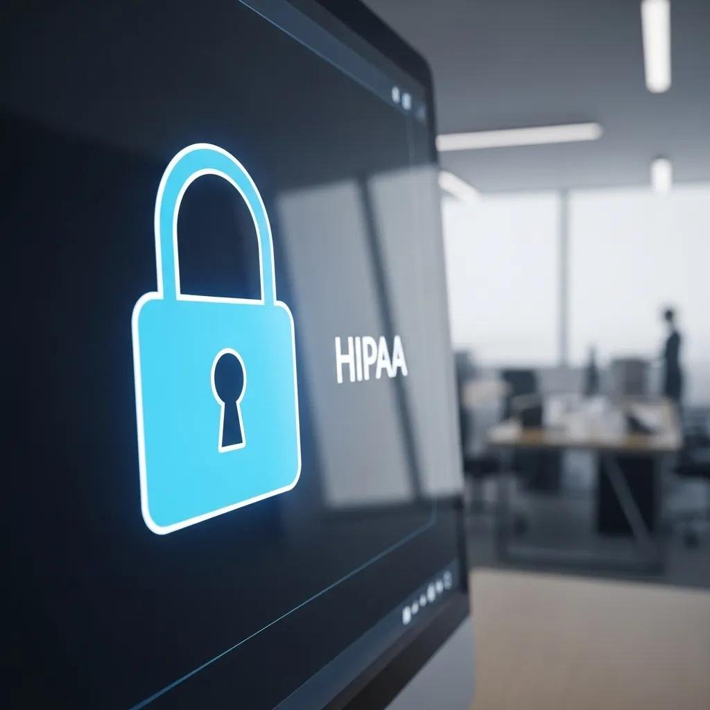 Digital lock symbol on a computer screen, illustrating HIPAA compliance and data security for therapist websites