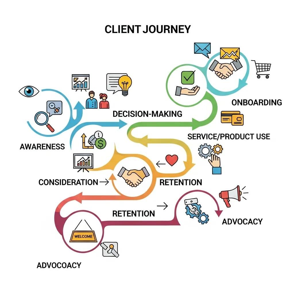 Illustration of client journey stages for therapy websites
