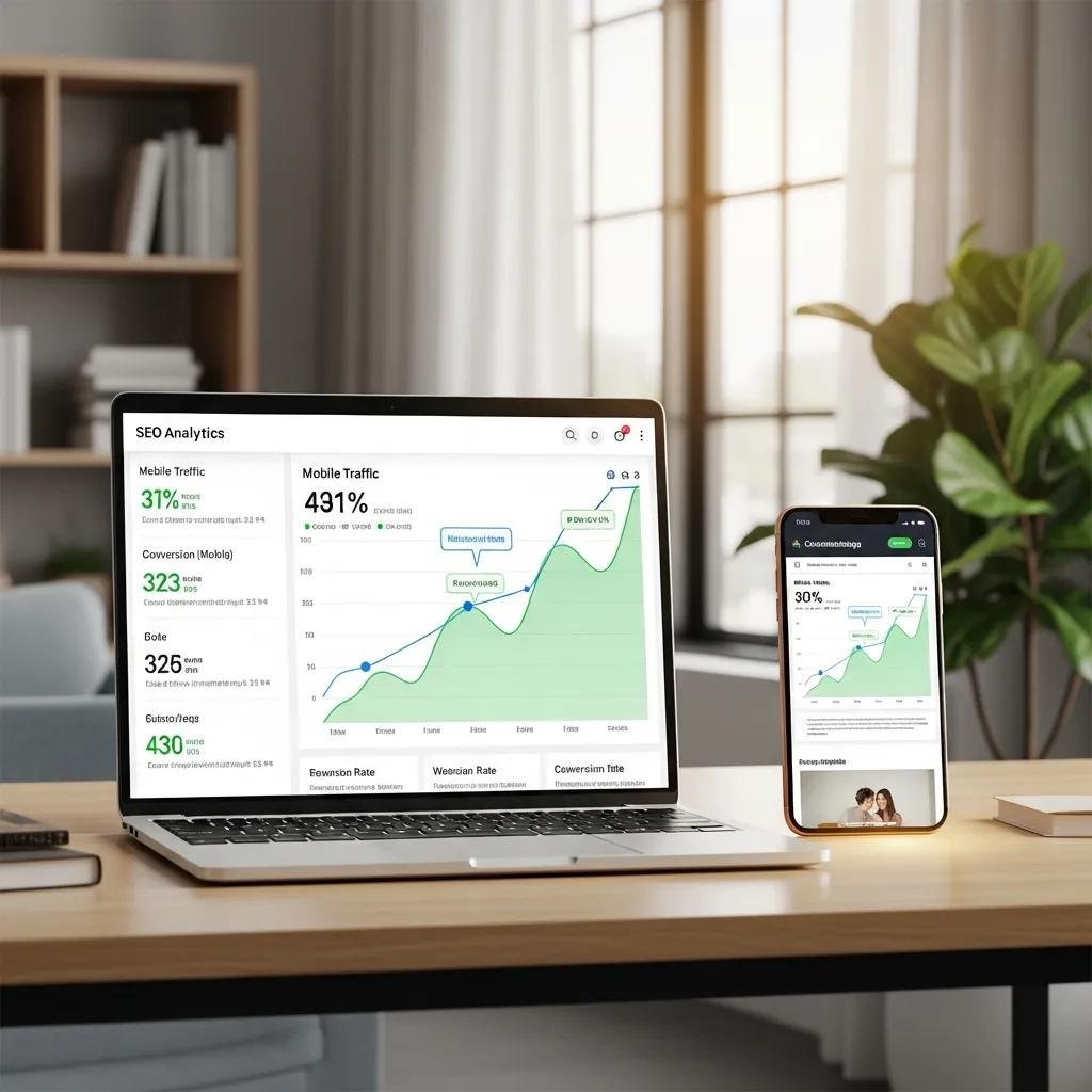 Laptop and smartphone illustrating SEO benefits of mobile-friendly counseling sites