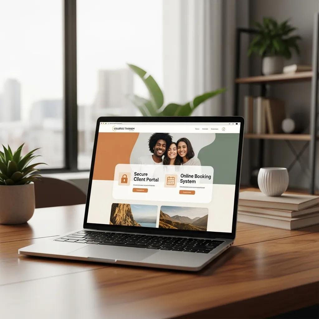 Laptop displaying a high-performing couples therapy website with essential features