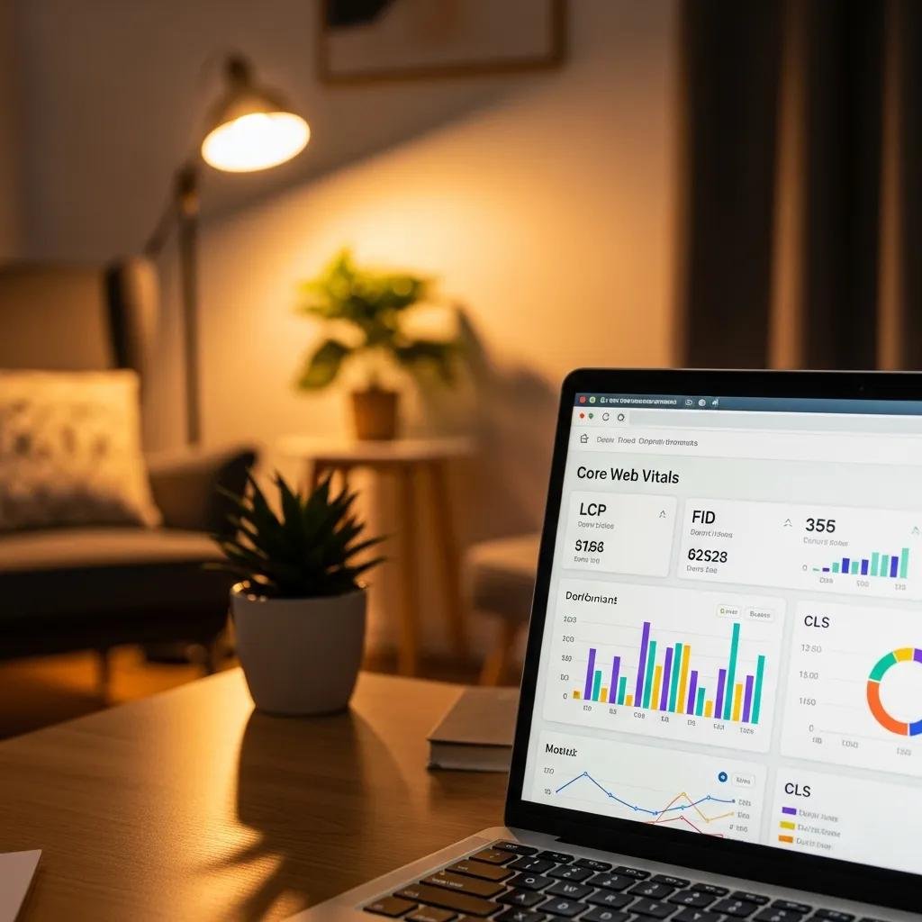 Laptop screen showing website performance metrics, highlighting the importance of Core Web Vitals for therapists