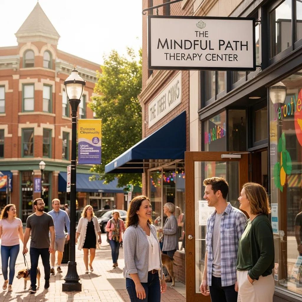 Local therapy practice storefront with community engagement highlighting the importance of local SEO