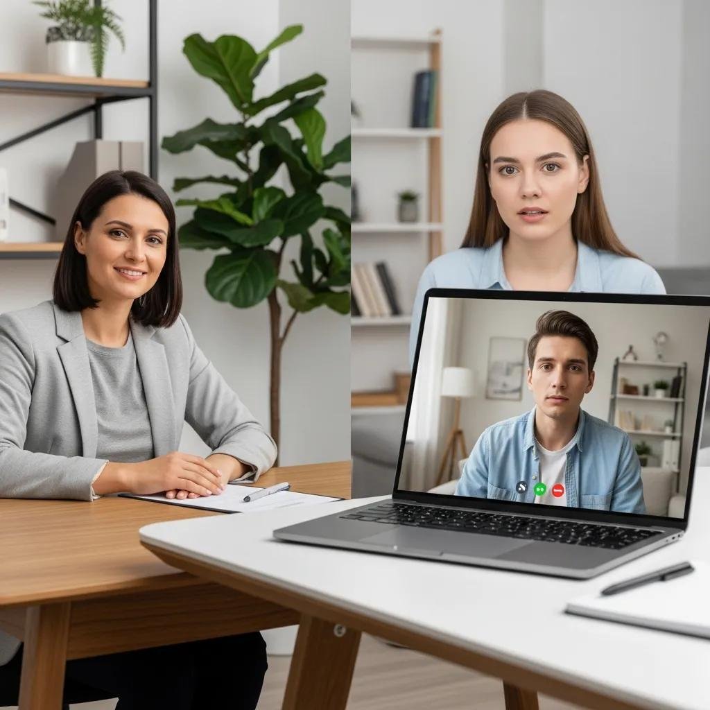 Mental health professional conducting a telehealth session with a client