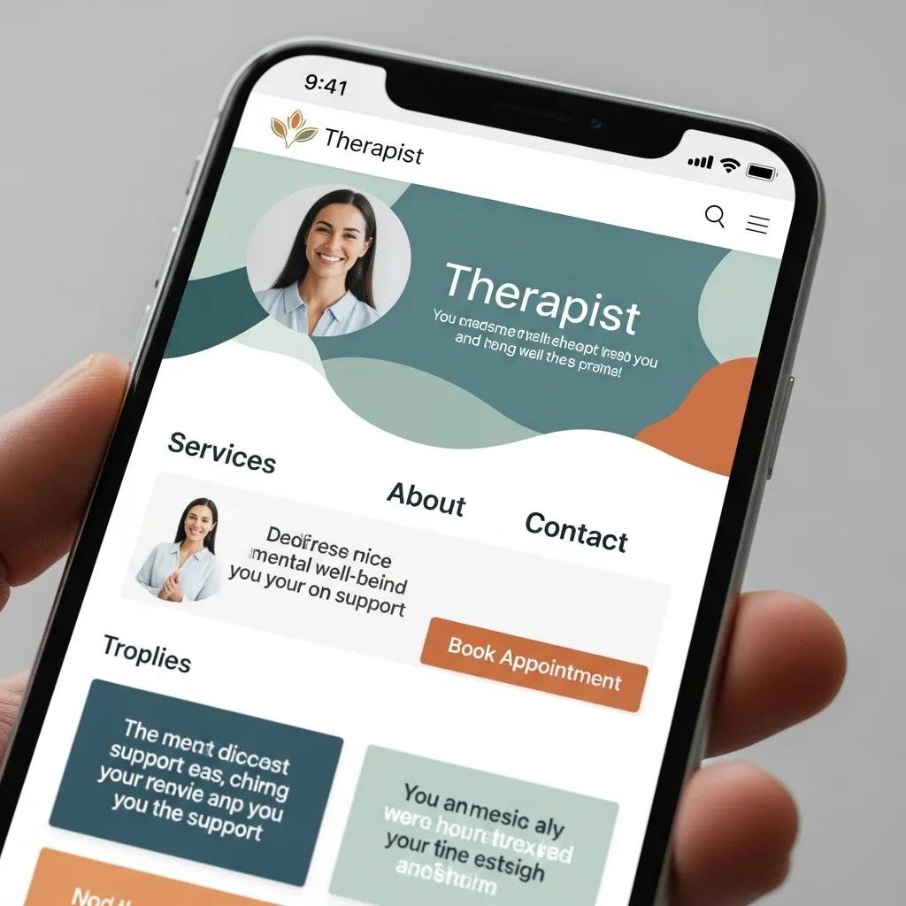 Mobile device showcasing a user-friendly therapist website design