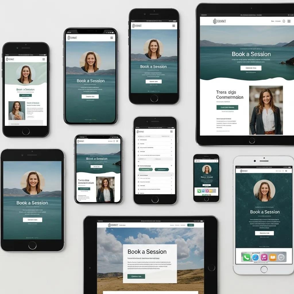 Mobile-responsive therapist website displayed on smartphones and tablets, highlighting optimized design for user experience
