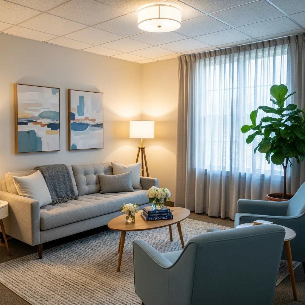Modern therapist office interior showcasing a professional and inviting atmosphere