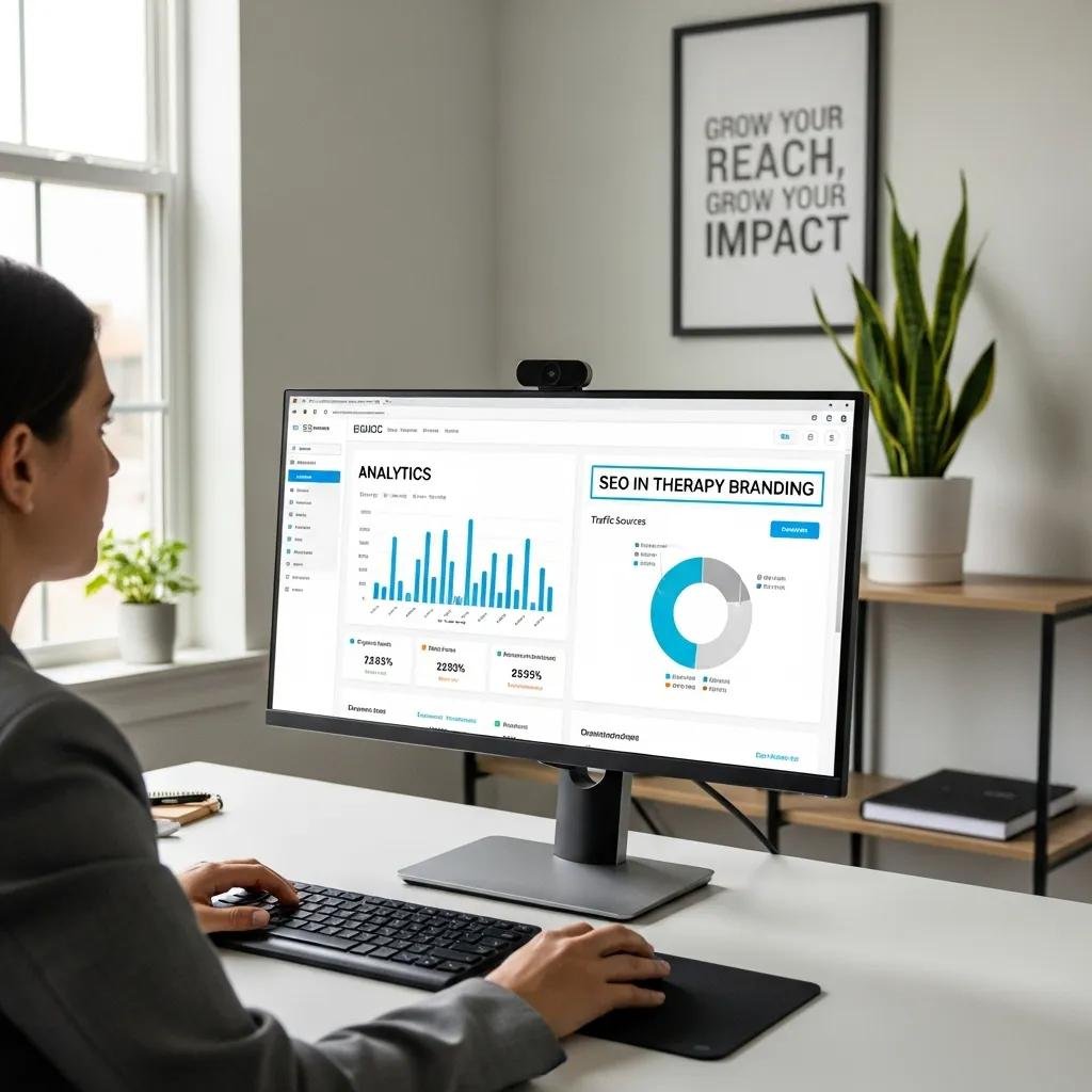 Person reviewing website analytics in a modern office setting