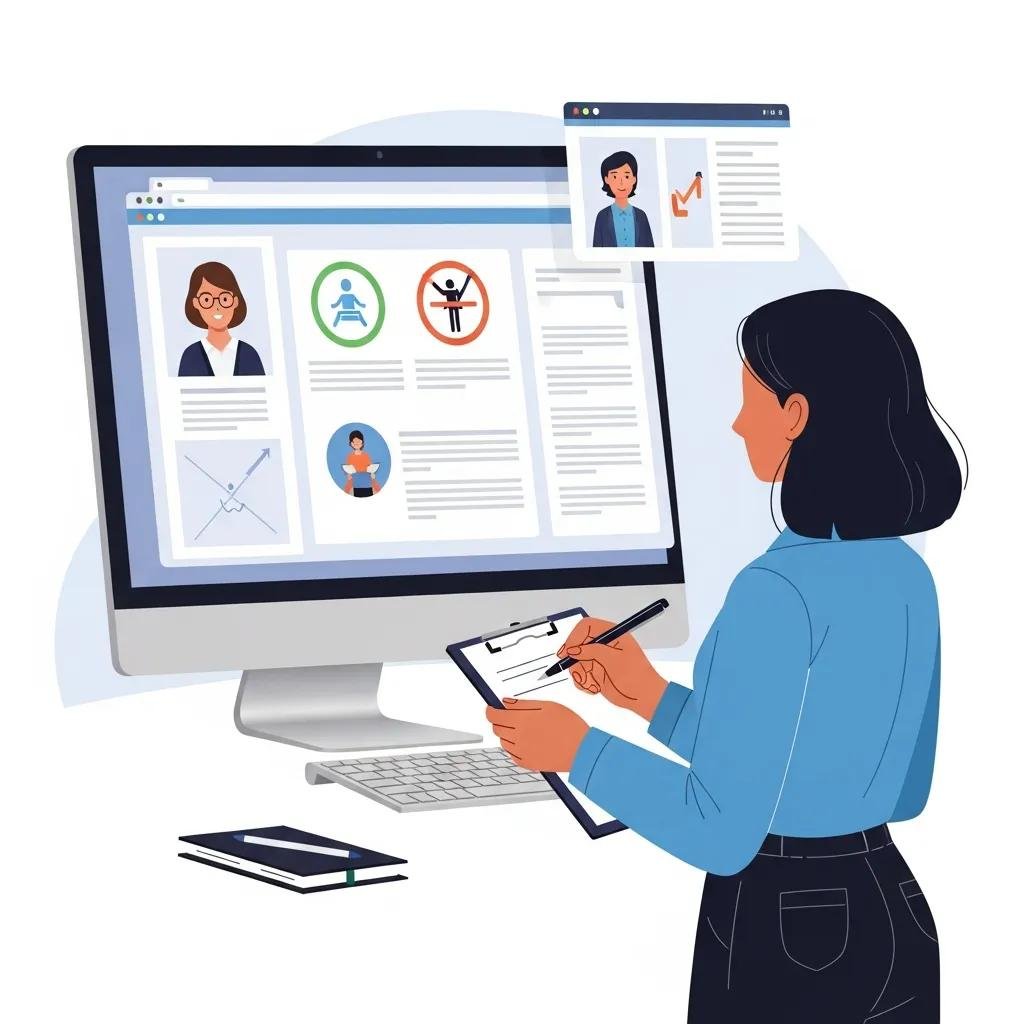 Professional conducting a manual accessibility audit on a therapist's website, highlighting the importance of thorough evaluations