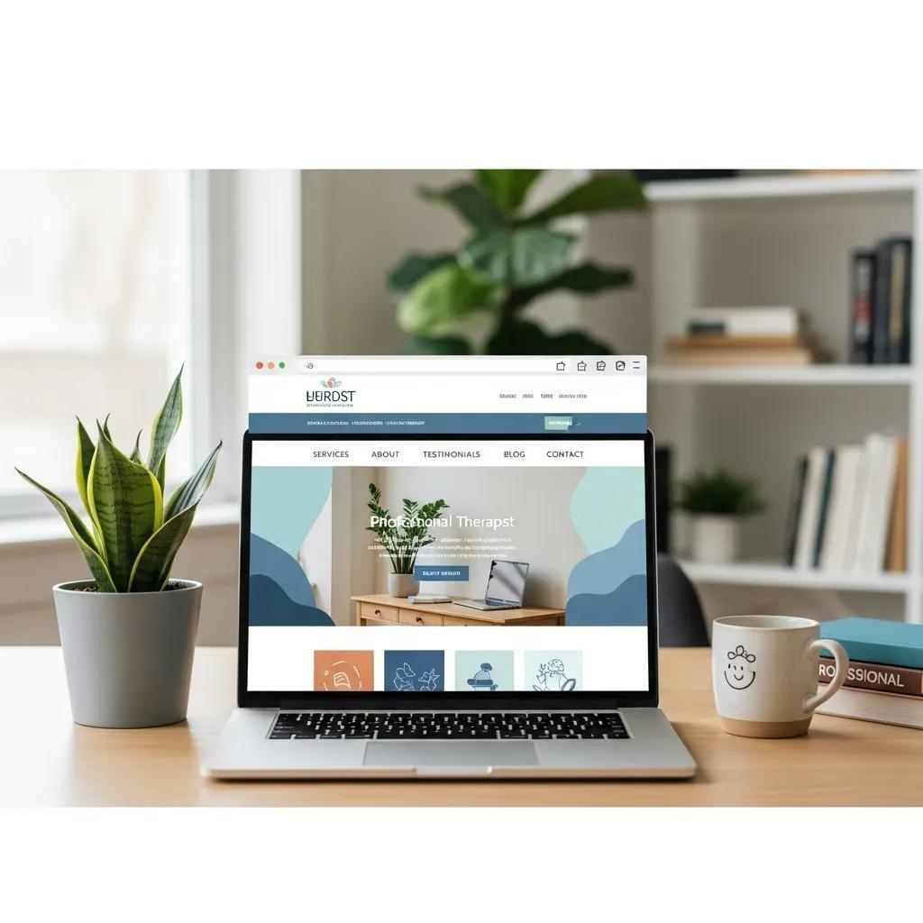 Professional therapist's website displayed on a laptop, showcasing design elements