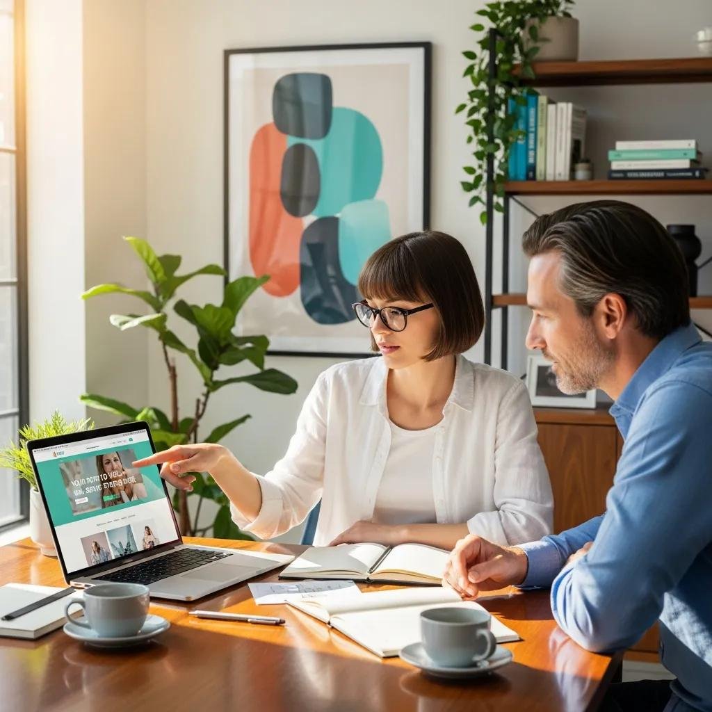 Professional web designer collaborating with a therapist, showcasing the benefits of professional web design