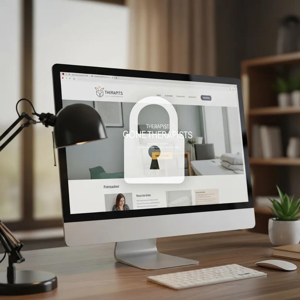 Secure digital environment with lock symbol, representing HIPAA compliance for therapist websites