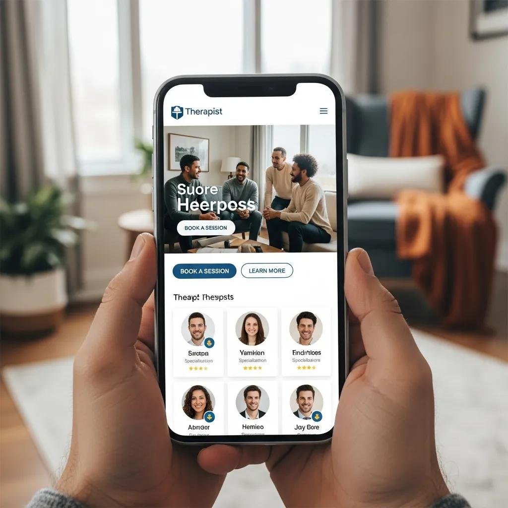 Smartphone displaying a responsive therapist website optimized for mobile users