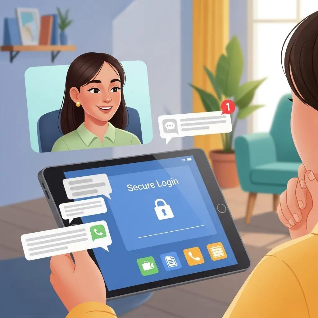 Therapist and client using a secure client portal, illustrating enhanced communication and interaction