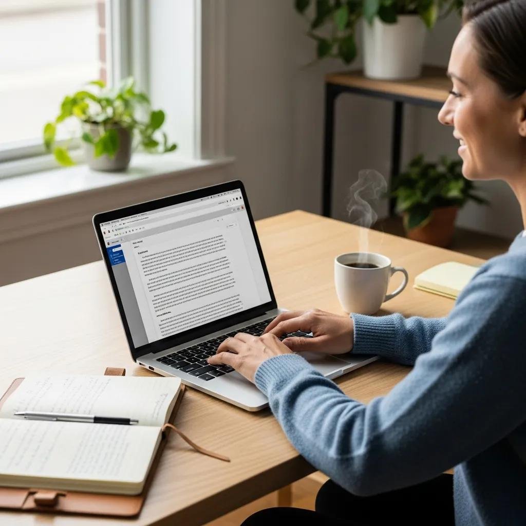 Therapist composing engaging email content on a laptop, enhancing client relationships