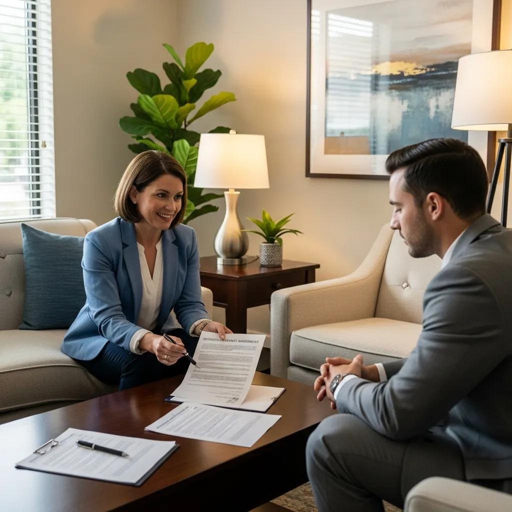 Therapist discussing Business Associate Agreement in a professional office setting
