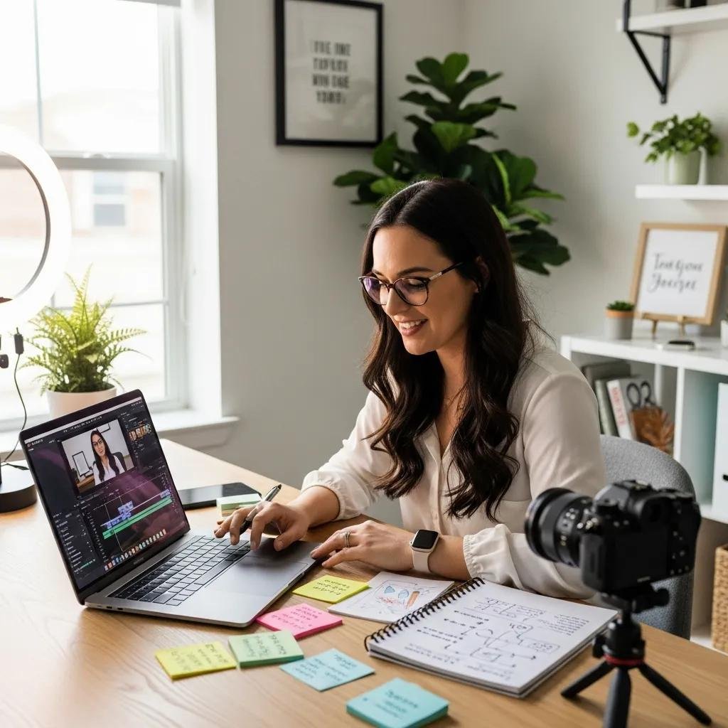 Therapist editing videos on a laptop, emphasizing the effective use of YouTube for marketing