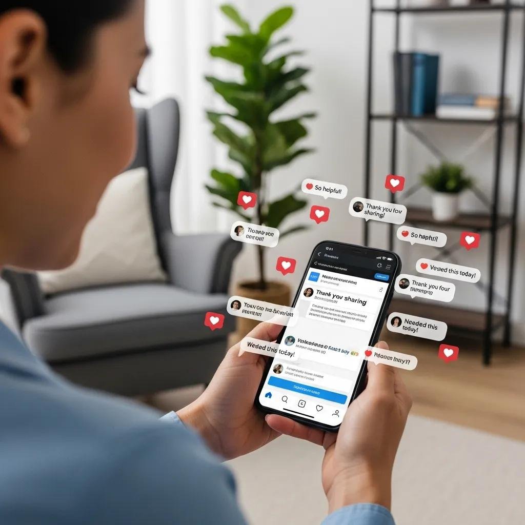 Therapist engaging with clients on social media, highlighting the importance of online presence