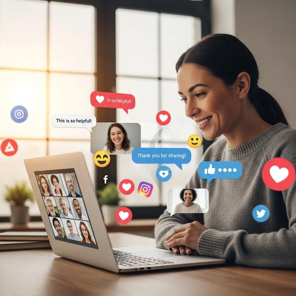 Therapist engaging with clients on social media, highlighting the importance of online presence and interaction