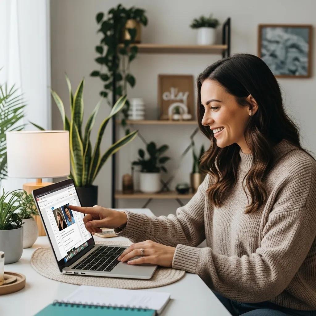 Therapist engaging with social media in a cozy office setting