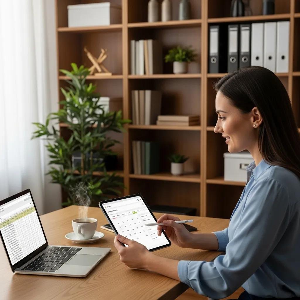 Therapist managing appointments on a tablet to streamline administrative tasks