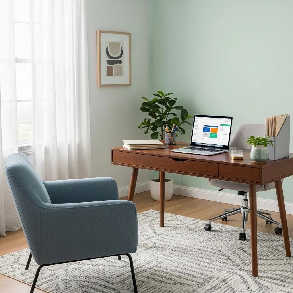 Therapist office showcasing EHR integration with a laptop and organized workspace