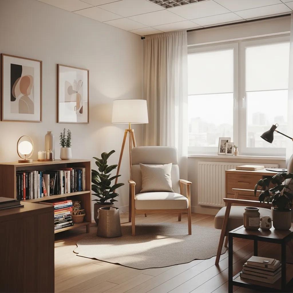 Therapist office with comfortable seating and calming decor, representing professionalism and trust