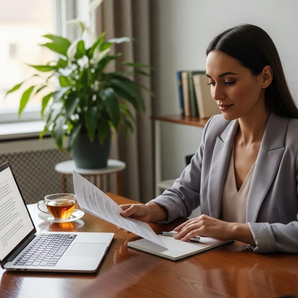 Therapist reviewing confidentiality documents in a serene office, highlighting ethical practices