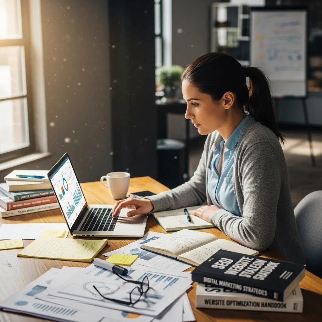 Therapist reviewing SEO data on a laptop, emphasizing the importance of diagnosing website ranking issues