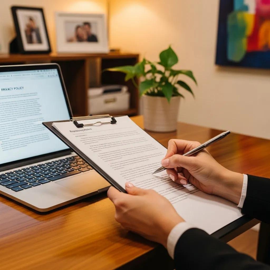 Therapist updating HIPAA privacy policy notes illustrating ongoing compliance efforts