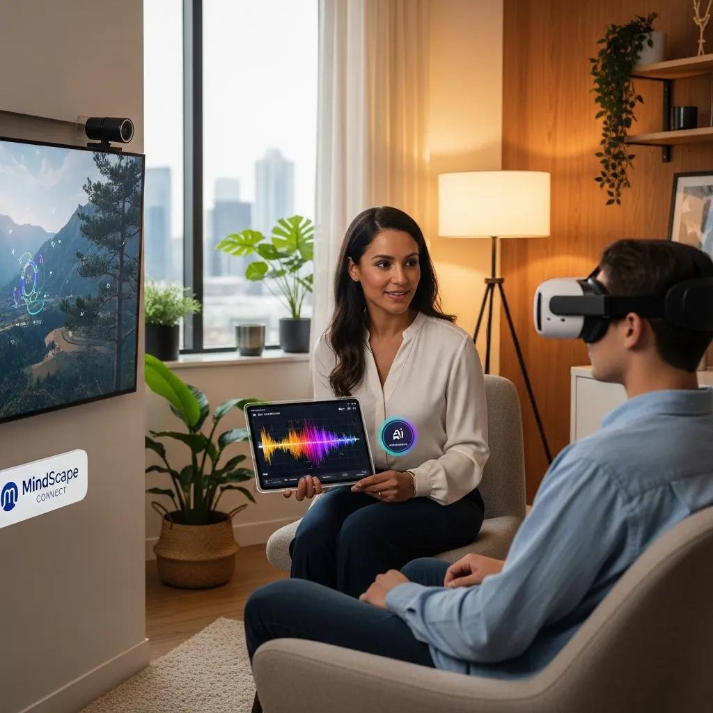 Therapist using advanced technology for mental health care